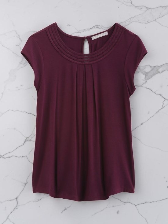 Daniel Rainn Tops - Daniel Rainn Brinn Scoop Neck Pleat Detail Knit Top - Dark Purple